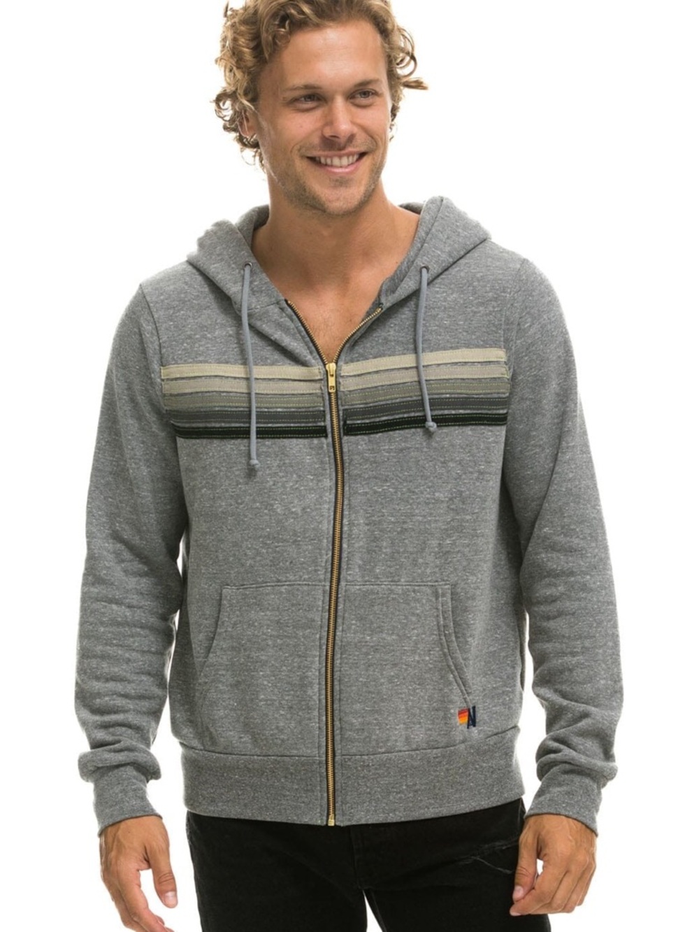 Aviator Nation 5 Stripe Zip Up Hoodie in Grey/Grey XL Good Condition w 1 Flaw